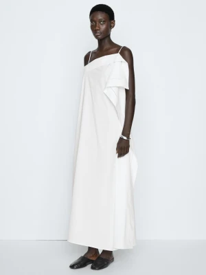 Asymetryczna Sukienka Midi Z Falbanami - Studio - Biały Złamany - Massimo Dutti - Female