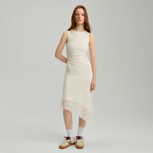 Asymetryczna sukienka midi z koronki kremowa House