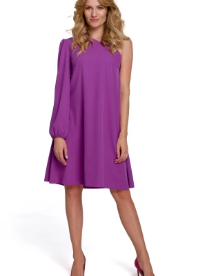 Asymetryczna sukienka na jedno ramię fioletowa Sukienki.shop