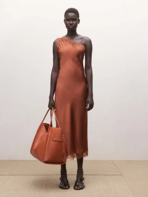 Asymetryczna sukienka satynowa z koronką intensywny pomarańczowy - Kobieta - - MANGO