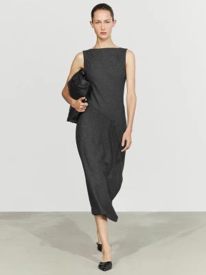 Asymetryczna Sukienka Średniej Długości Z Drapowanym Detalem - Szary - 42 (Xl) - Massimo Dutti - Female