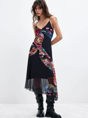 Asymetryczna sukienka w kwiaty M. C. Lacroix Desigual czarny