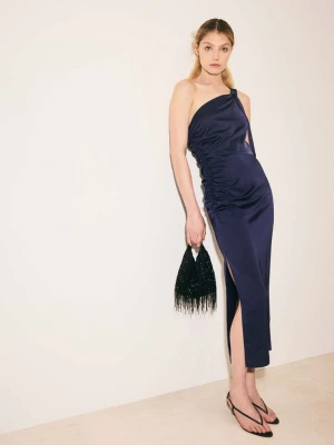 Asymetryczna sukienka z bocznym marszczeniem ciemnoniebieski - Kobieta - - MANGO