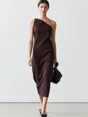 Asymetryczna Sukienka Z Domieszką Lnu - Brązowy - - Massimo Dutti - Kobieta