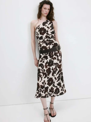 Asymetryczna sukienka z kwiatowym nadrukiem brązowy - Kobieta - - MANGO