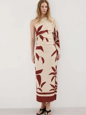 Asymetryczna sukienka z marszczonym korpusem beżowy - Kobieta - - MANGO