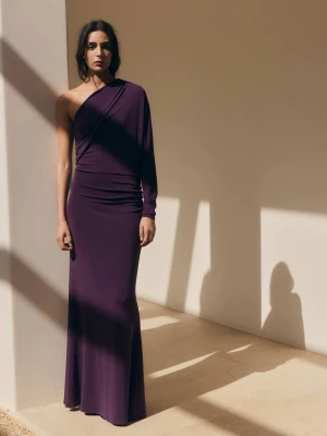 Asymetryczna sukienka z marszczonym korpusem purpurowy - Kobieta - - MANGO