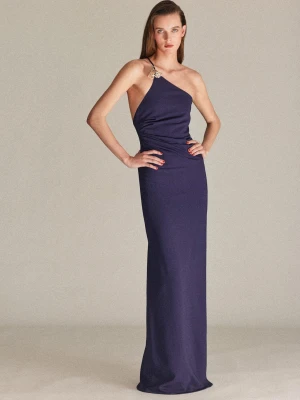 Asymetryczna sukienka z metalową aplikacją ciemnoniebieski - Kobieta - - MANGO