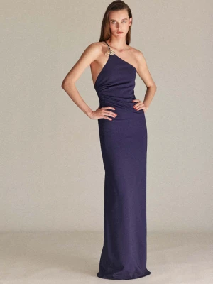 Asymetryczna sukienka z metalową aplikacją ciemnoniebieski - Kobieta - - MANGO