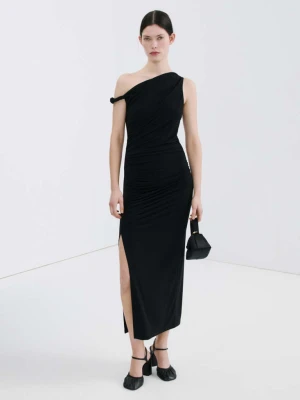 Asymetryczna sukienka z rozcięciem z boku czarny - Kobieta - - MANGO