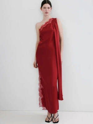 Asymetryczna sukienka z szalem czerwony - Kobieta - - MANGO