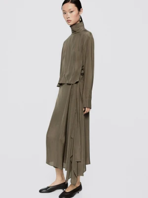 Asymetryczna Zwiewna Sukienka Średniej Długości – Limited Edition - Szarobrązowy - 40 (L) - Massimo Dutti - Female