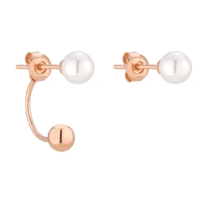 Asymetryczne kolczyki w różowy złocie z białą perłą SWAROVSKI® CRYSTAL SOTHO