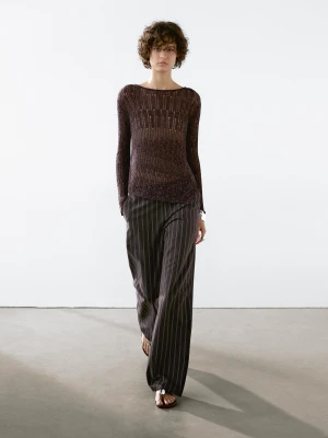 Asymetryczny Ażurowy Sweter - Popielaty Brąz - - Massimo Dutti - Kobieta