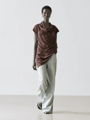 Asymetryczny Drapowany Top - Brązowy - - Massimo Dutti - Kobieta