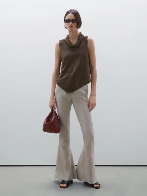 Asymetryczny Drapowany Top Ze 100% Lnu - Czekoladowy - - Massimo Dutti - Kobieta