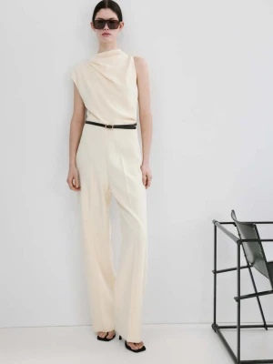 Asymetryczny kombinezon z długimi nogawkami kremowy / écru - Kobieta - - MANGO