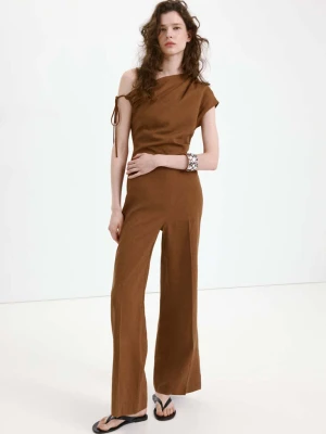 Asymetryczny kombinezon z lyocellu i lnu tabaczkowy brąz - Kobieta - - MANGO