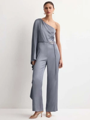 Asymetryczny kombinezon z rozszerzanym rękawem niebieski - Kobieta - - MANGO