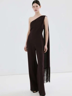 Asymetryczny kombinezon z szalem z frędzlami czekoladowy - Kobieta - - MANGO