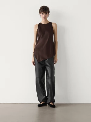 Asymetryczny Satynowy Top - Brązowy - - Massimo Dutti - Kobieta