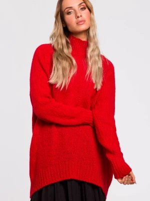 Asymetryczny sweter z półgolfem - czerwony Merg