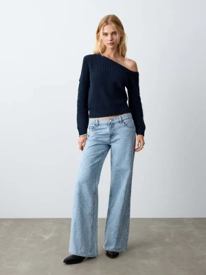 Asymetryczny sweter z wycięciem granatowy - Teen - - MANGO TEEN