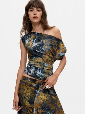 Asymetryczny top flokowany Desigual niebieski