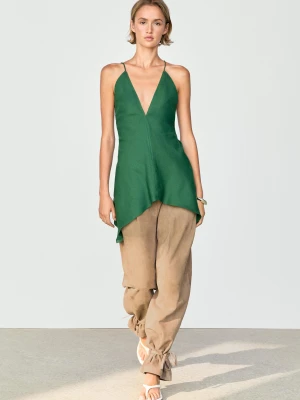 Asymetryczny Top Na Cienkich Ramiączkach - Zielony Butelkowy - Massimo Dutti - Female