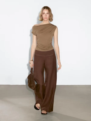 Asymetryczny Top Z Drapowaniem - Zieleń Mchu - - Massimo Dutti - Kobieta