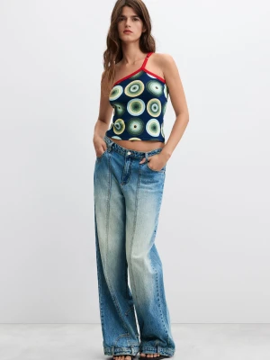 Asymetryczny top z nadrukiem vintage Desigual czarny