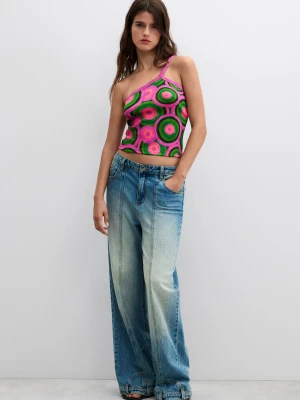 Asymetryczny top z nadrukiem vintage Desigual czerwony