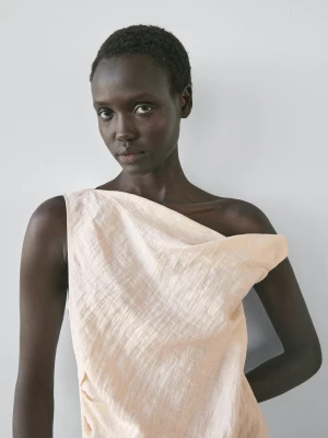 Asymetryczny Top Z Wiązaniem - Beżowy - - Massimo Dutti - Kobieta