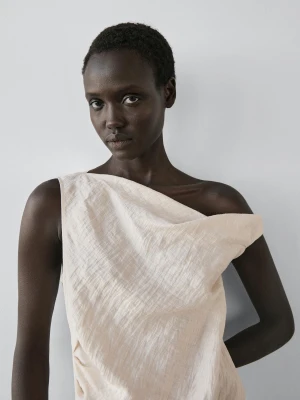 Asymetryczny Top Z Wiązaniem - Beżowy - - Massimo Dutti - Kobieta