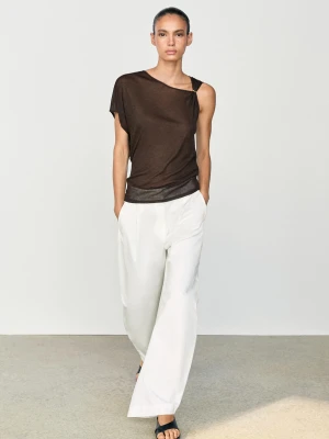 Asymetryczny Top Z Wydłużonymi Ramionami - Popielaty Brąz - Massimo Dutti - Female