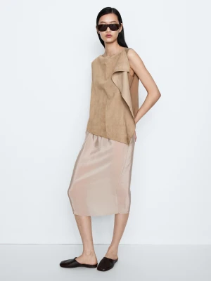 Asymetryczny Top Z Zamszowej Skóry – Studio - Popielaty - Massimo Dutti - Female