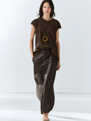 Asymetryczny Top Ze 100% Lnu - Brązowy - Massimo Dutti - Female