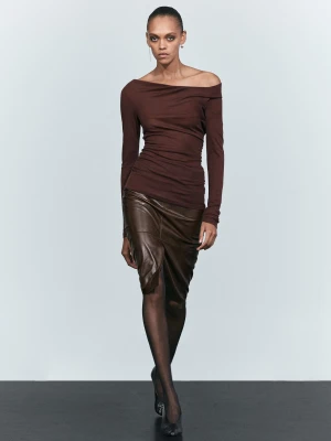 Asymetryczny Zwiewny Top Z Długim Rękawem - Bordowy - Massimo Dutti - Female