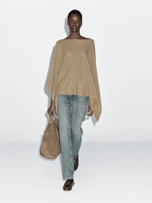 Asymmetric Knitted Cape 100% Wool - Zielonkawy - - Massimo Dutti - Female