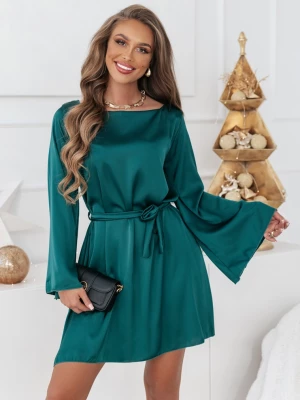 Atłasowa sukienka z paskiem Ocenia - butelkowa zieleń - butelkowa zieleń Pakuten