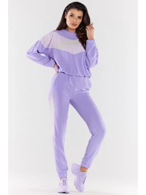 Awama Spodnie dresowe w kolorze fioletowo-beżowym rozmiar: S