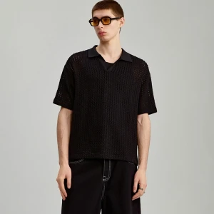 Ażurowa koszulka polo czarna House