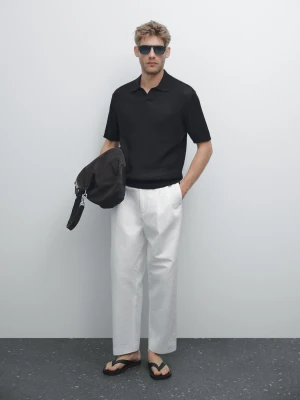 Ażurowa Koszulka Polo Z Dekoltem W Serek - Czarny - - Massimo Dutti - Mężczyzna