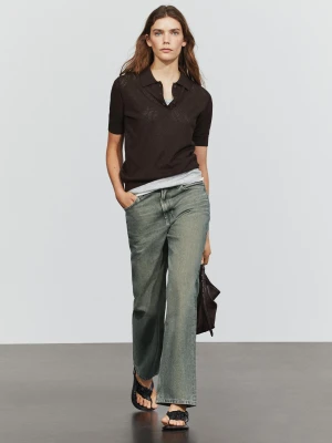 Ażurowa Koszulka Polo Z Mieszanki Bawełny - Brązowy - Massimo Dutti - Female
