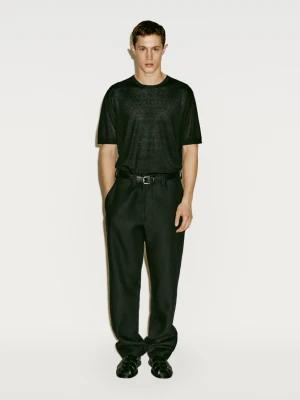 Dzianinowa Koszulka Z Mieszanki Jedwabiu − Limited Edition - Czarny - - Massimo Dutti - Mężczyzna