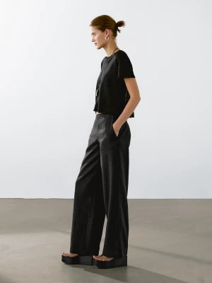 Ażurowa Koszulka Z Mieszanki Lnu - Czarny - - Massimo Dutti - Kobieta