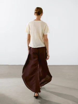 Ażurowa Koszulka Z Mieszanki Lnu - Piaskowy - - Massimo Dutti - Kobieta