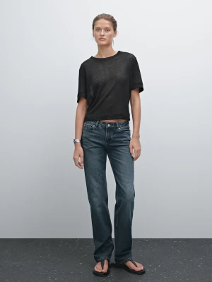 Ażurowa Koszulka Ze 100% Lnu - Czarny - - Massimo Dutti - Kobieta