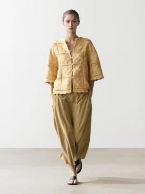 Ażurowa Szydełkowa Kurtka Z Dzianiny - Waniliowy - - Massimo Dutti - Kobieta