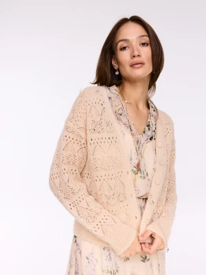 Ażurowy beżowy kardigan z wełną i moherem TARANKO